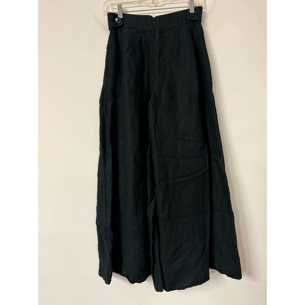Banana Republic Womens 0 Petite Black Linen Wide Leg Pants Side Button High Rise